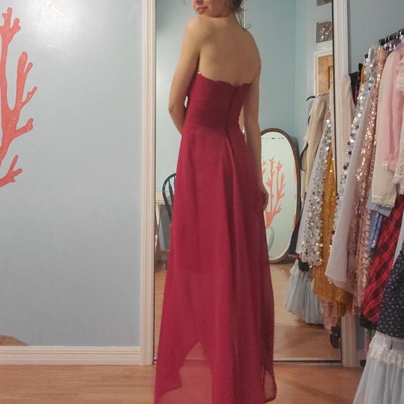 SOLD Evening Maroon Chiffon Strapless Dress* - Picture 3 of 8
